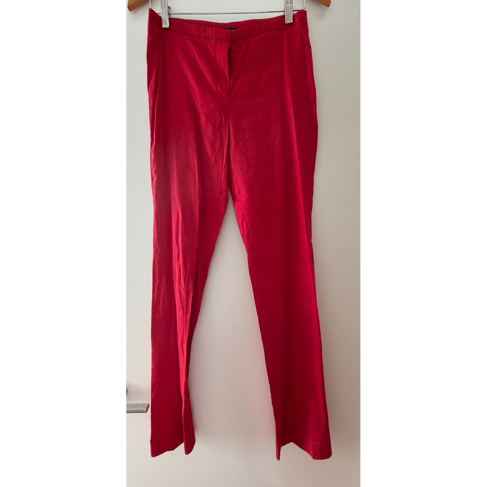 Elie Tahari Womens Red Linen Blend Straight Leg Dress Pants Trousers Size 2